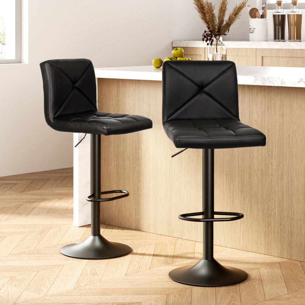 Table & Bar Stools: Artiss 2x Bar Stools Kitchen Dining Chairs Gas Lift Stool Leather Black