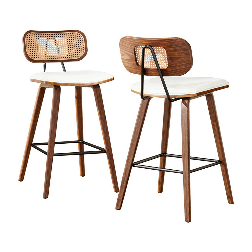 Table & Bar Stools: 2x Artiss Bar Stools Kitchen Counter Rattan Chairs PU Leather Padding