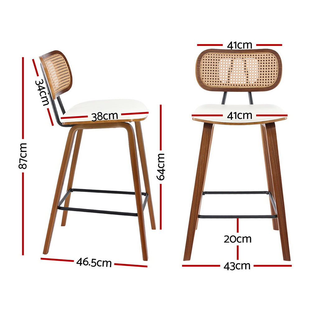 Table & Bar Stools: 2x Artiss Bar Stools Kitchen Counter Rattan Chairs PU Leather Padding