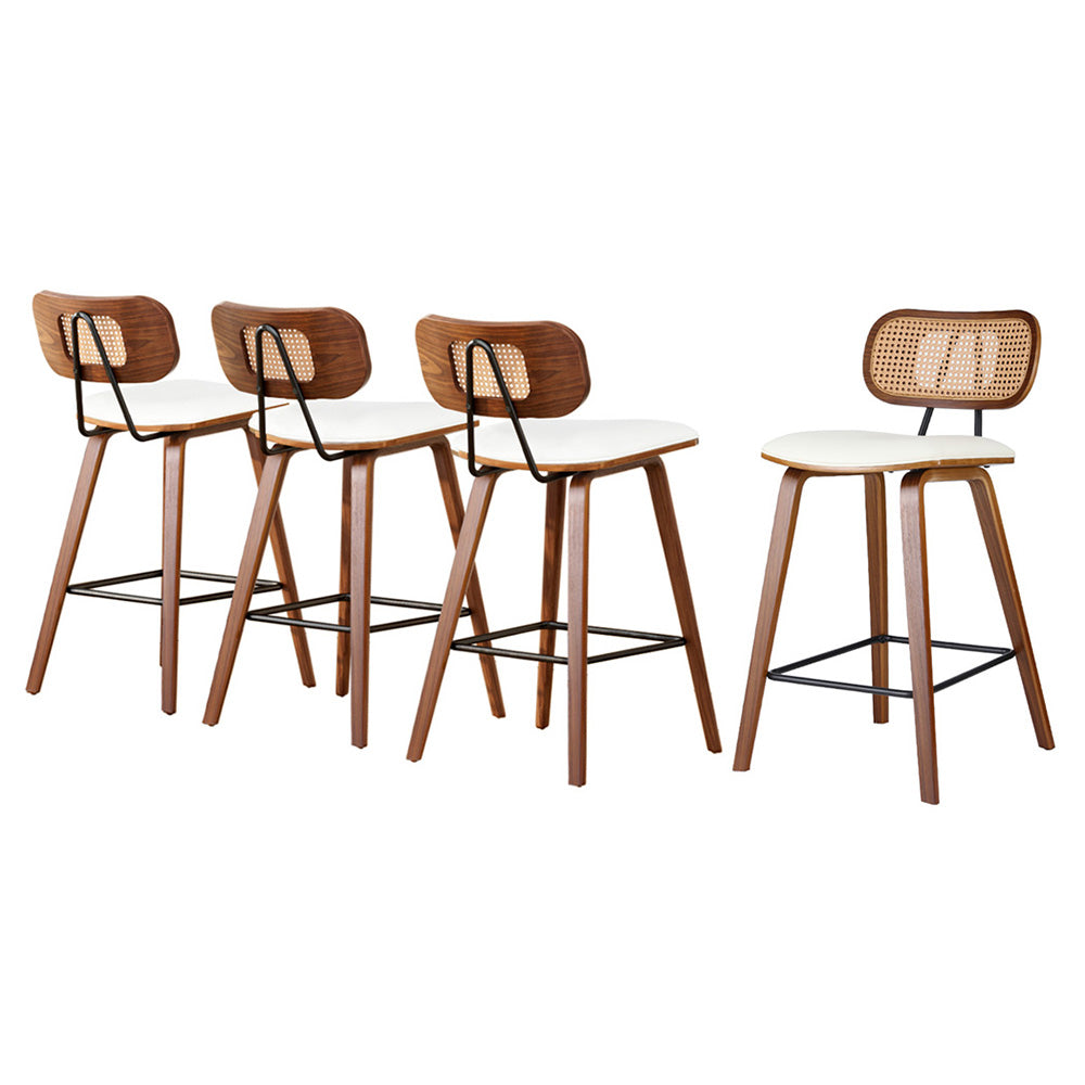 Table & Bar Stools: 4x Artiss Bar Stools Kitchen Counter Rattan Chairs PU Leather Padding