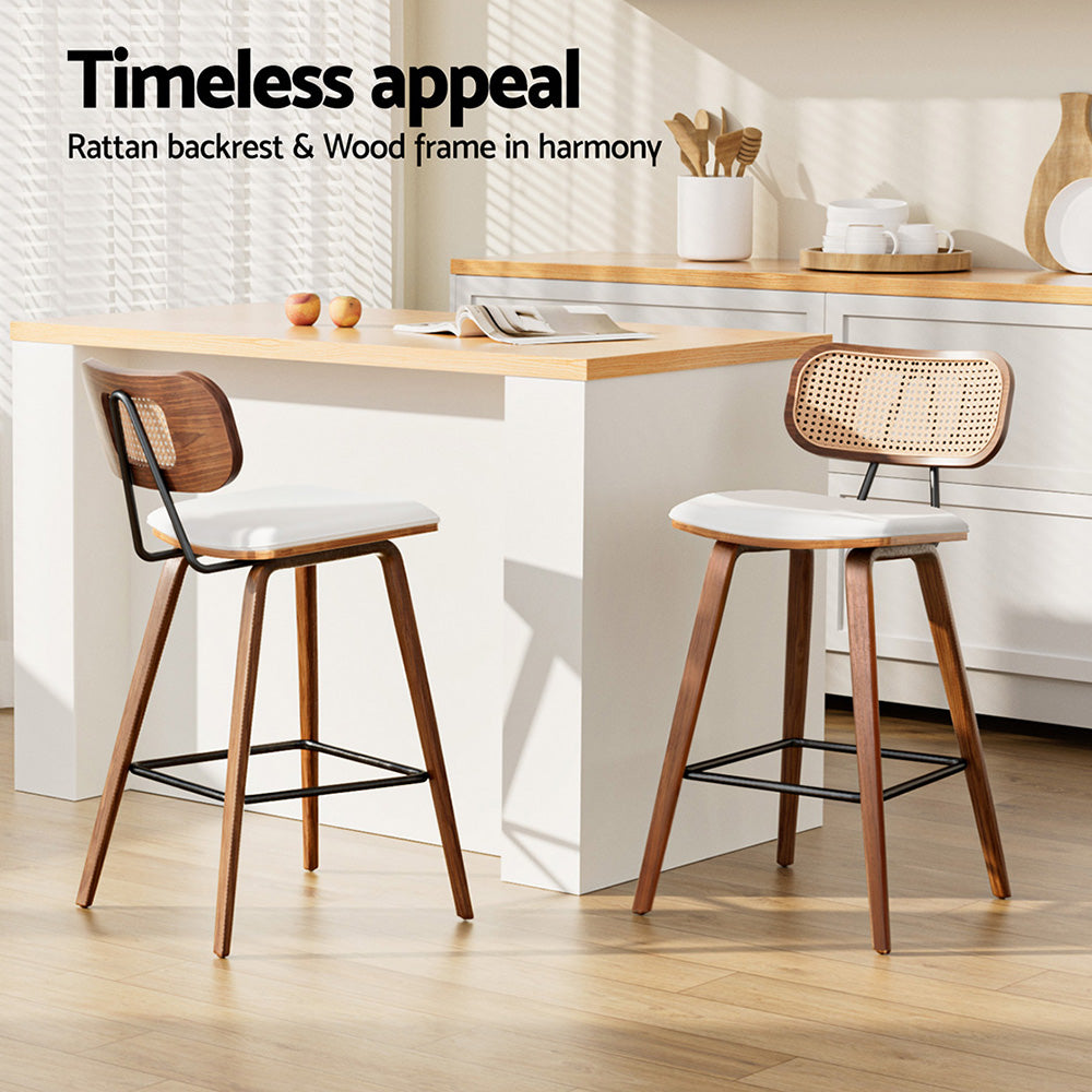 Table & Bar Stools: 4x Artiss Bar Stools Kitchen Counter Rattan Chairs PU Leather Padding