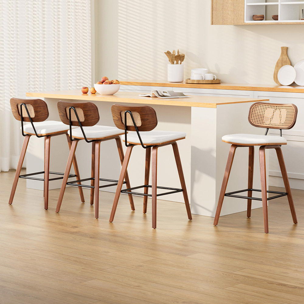 Table & Bar Stools: 4x Artiss Bar Stools Kitchen Counter Rattan Chairs PU Leather Padding