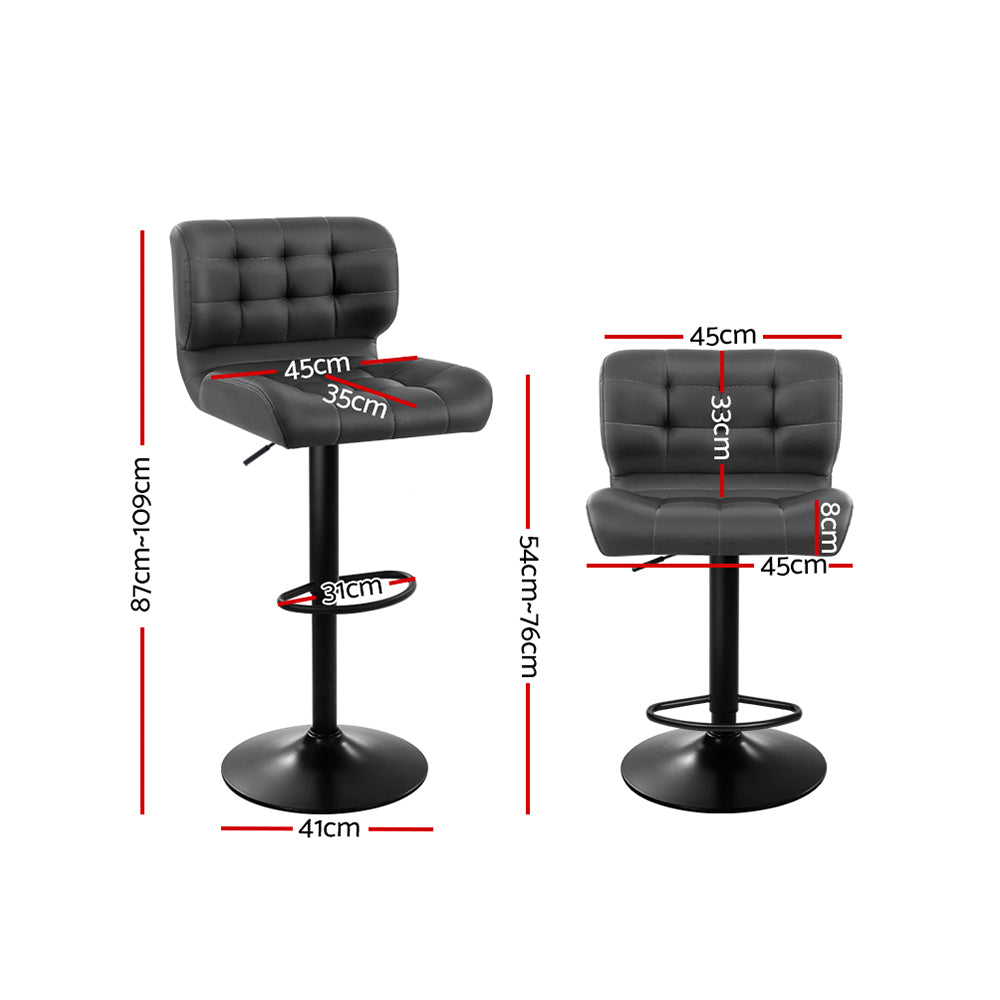 Table & Bar Stools: Artiss 2x Bar Stools Gas Lift Leather Padded Grey