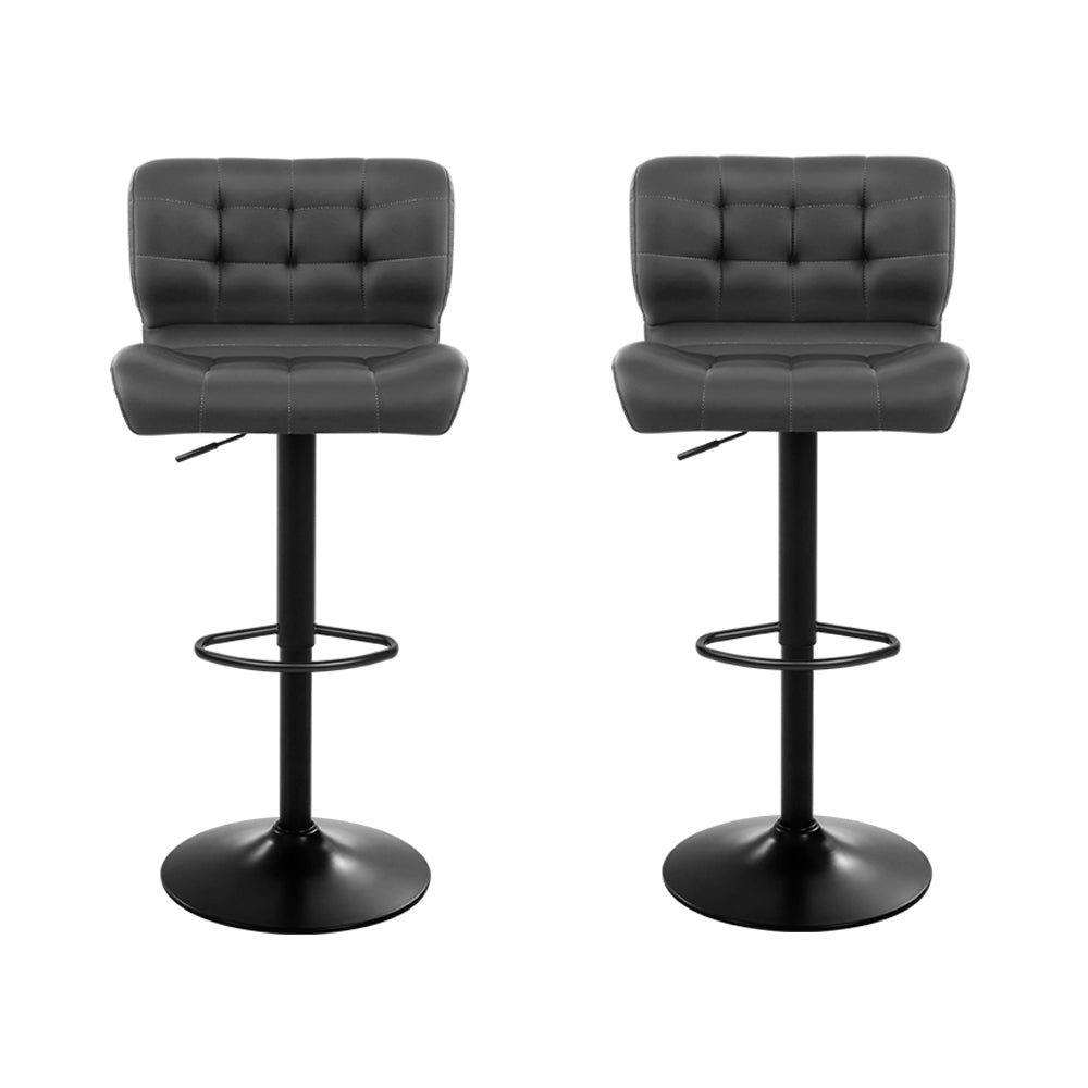Table & Bar Stools: Artiss 2x Bar Stools Gas Lift Leather Padded Grey