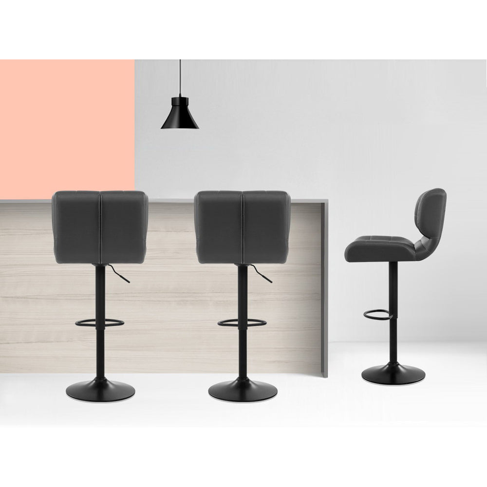 Table & Bar Stools: Artiss 2x Bar Stools Gas Lift Leather Padded Grey