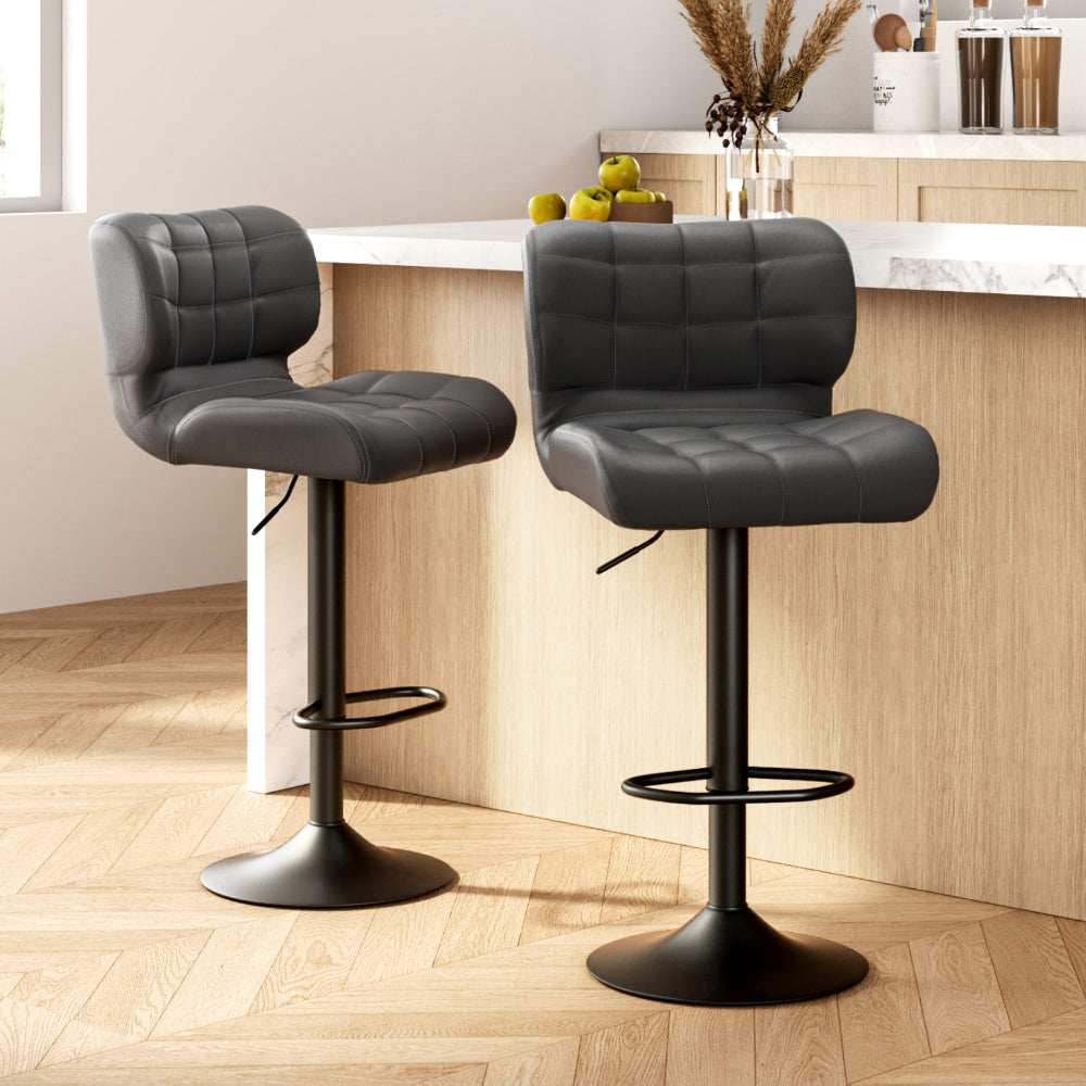 Table & Bar Stools: Artiss 2x Bar Stools Gas Lift Leather Padded Grey