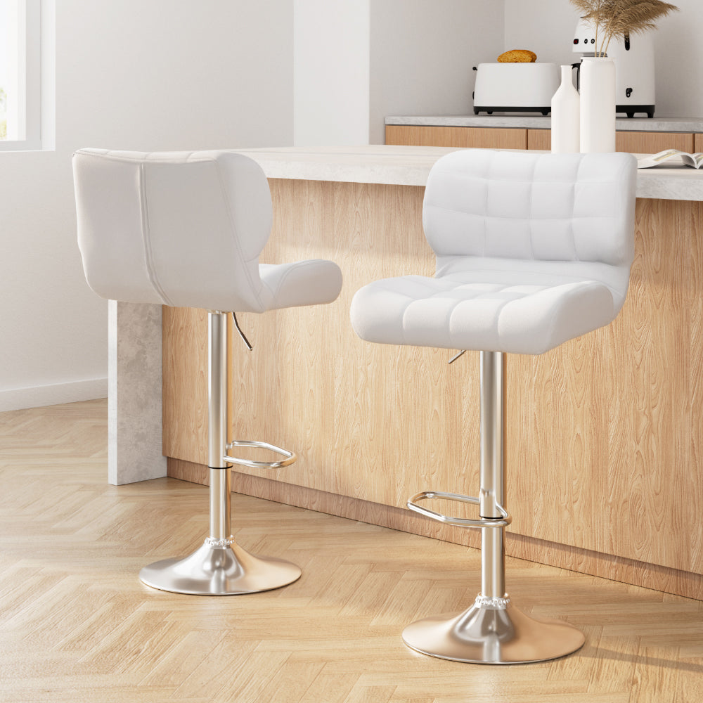 Table & Bar Stools: Artiss 2x Bar Stools Gas Lift Leather Padded White