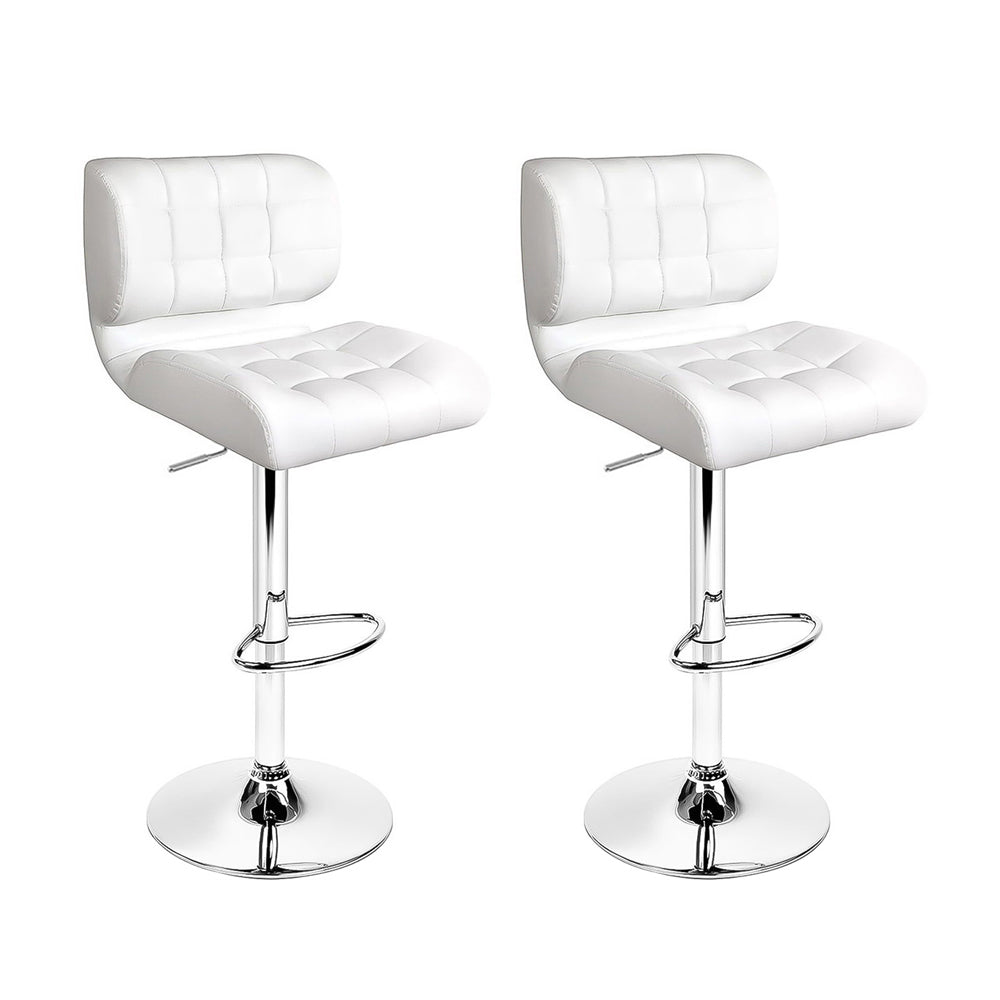 Table & Bar Stools: Artiss 2x Bar Stools Gas Lift Leather Padded White