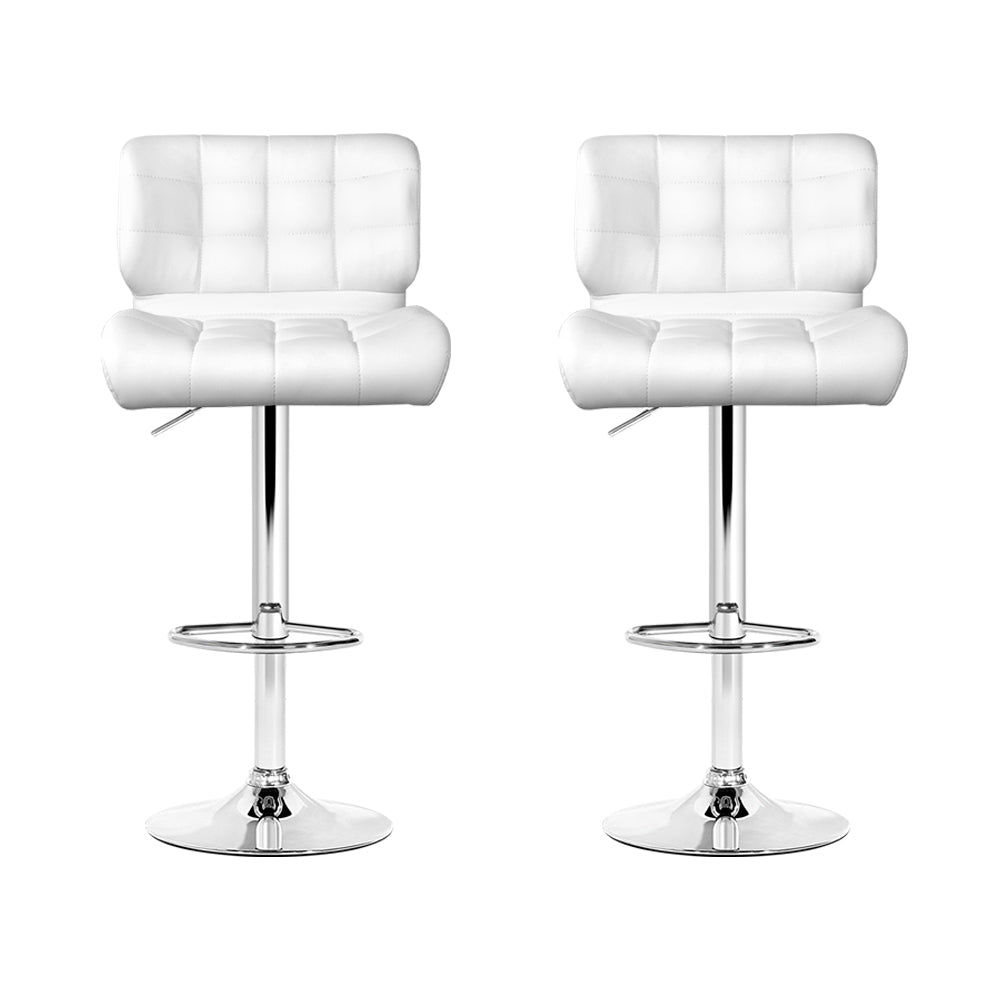 Table & Bar Stools: Artiss 2x Bar Stools Gas Lift Leather Padded White