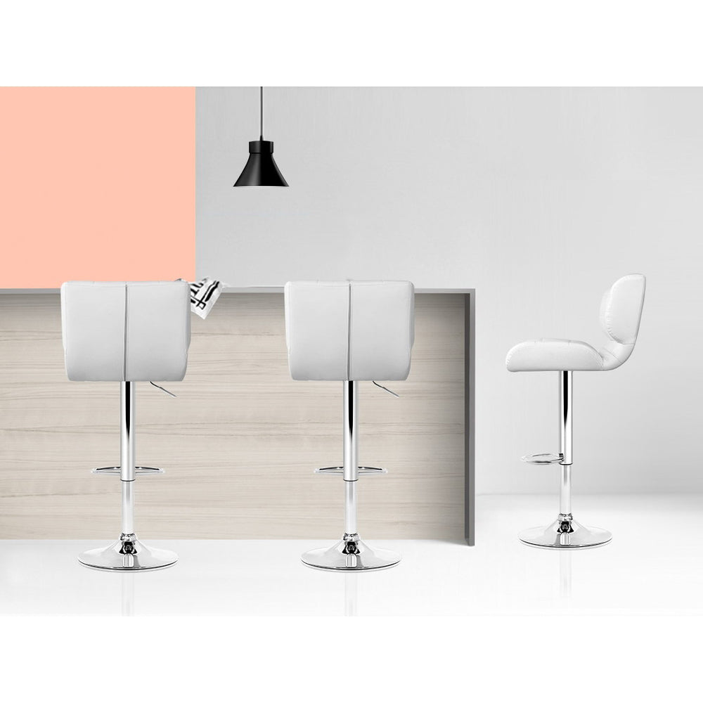 Table & Bar Stools: Artiss 2x Bar Stools Gas Lift Leather Padded White