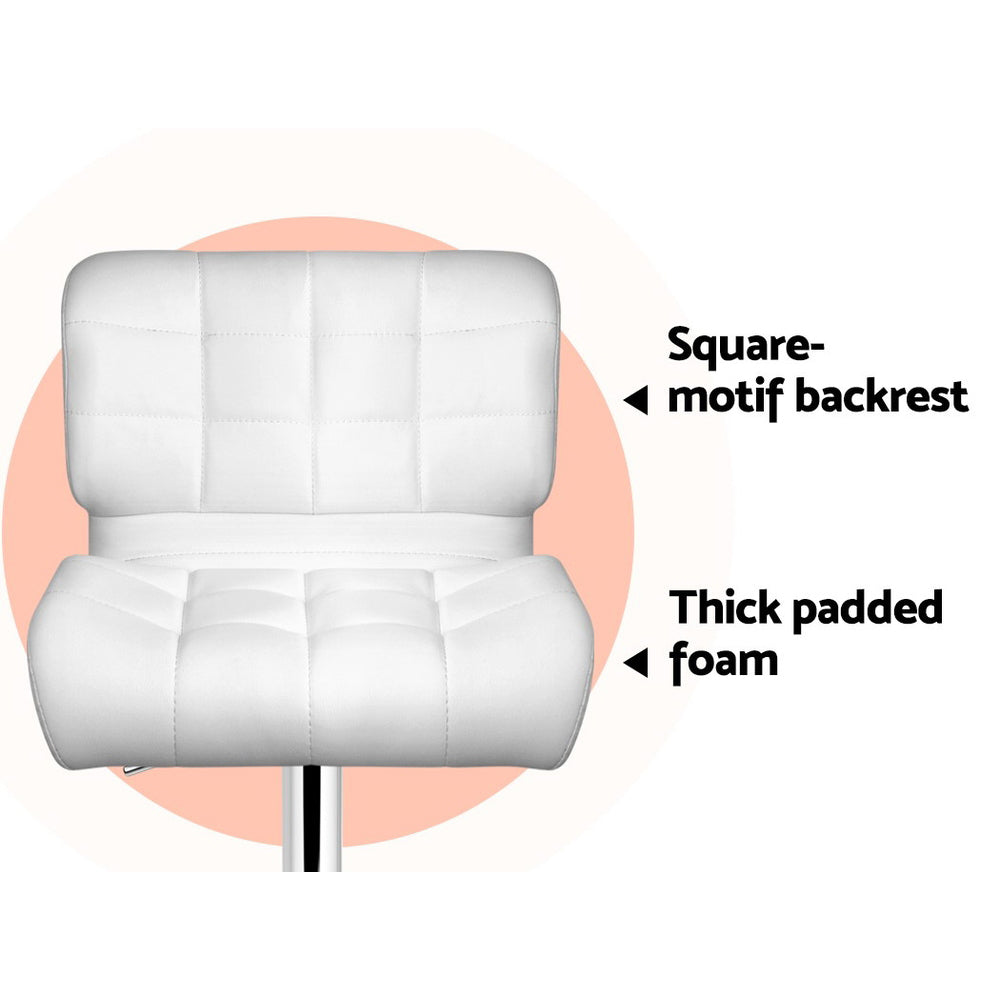 Table & Bar Stools: Artiss 2x Bar Stools Gas Lift Leather Padded White