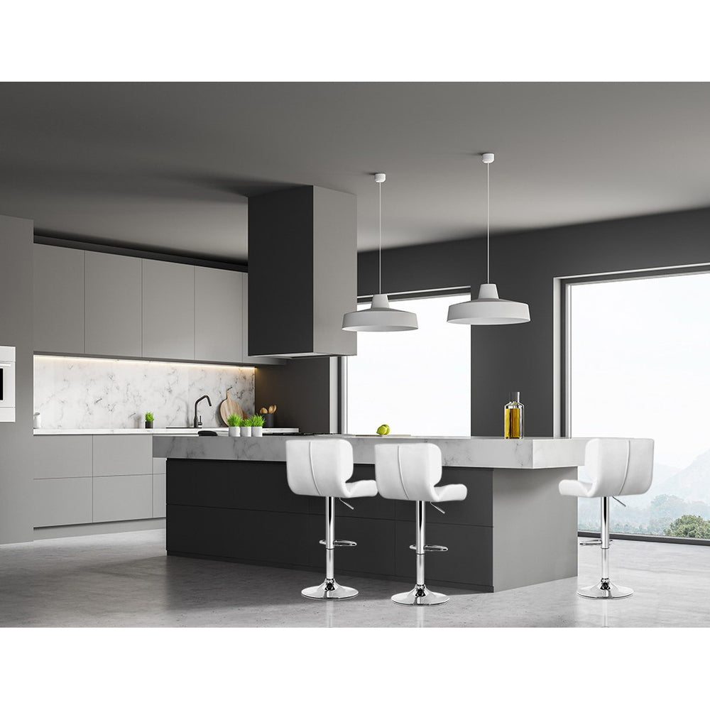 Table & Bar Stools: Artiss 2x Bar Stools Gas Lift Leather Padded White