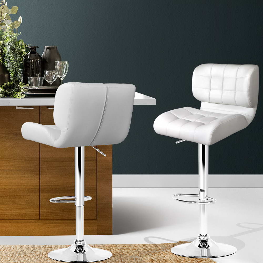 Table & Bar Stools: Artiss 2x Bar Stools Gas Lift Leather Padded White