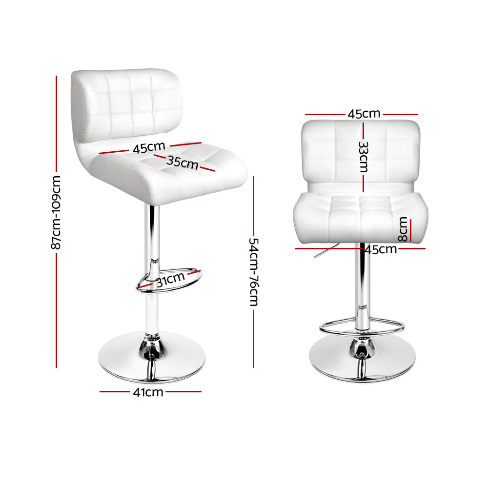 Table & Bar Stools: Artiss 4x Bar Stools Gas Lift Leather Padded White