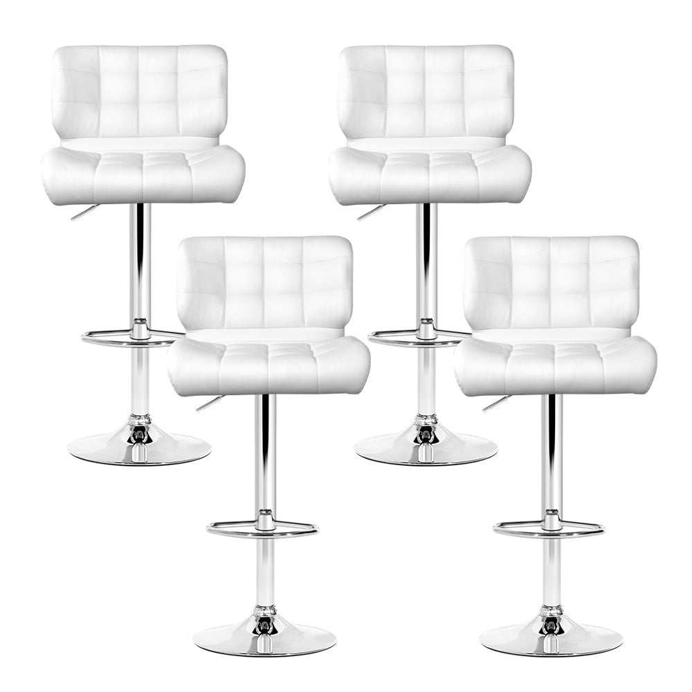 Table & Bar Stools: Artiss 4x Bar Stools Gas Lift Leather Padded White