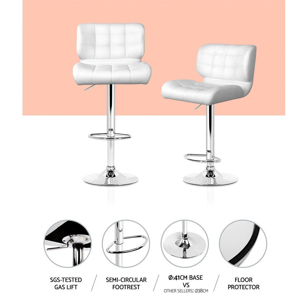 Table & Bar Stools: Artiss 4x Bar Stools Gas Lift Leather Padded White