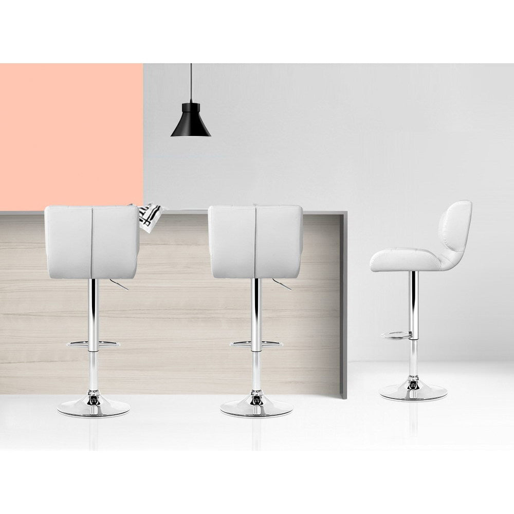 Table & Bar Stools: Artiss 4x Bar Stools Gas Lift Leather Padded White