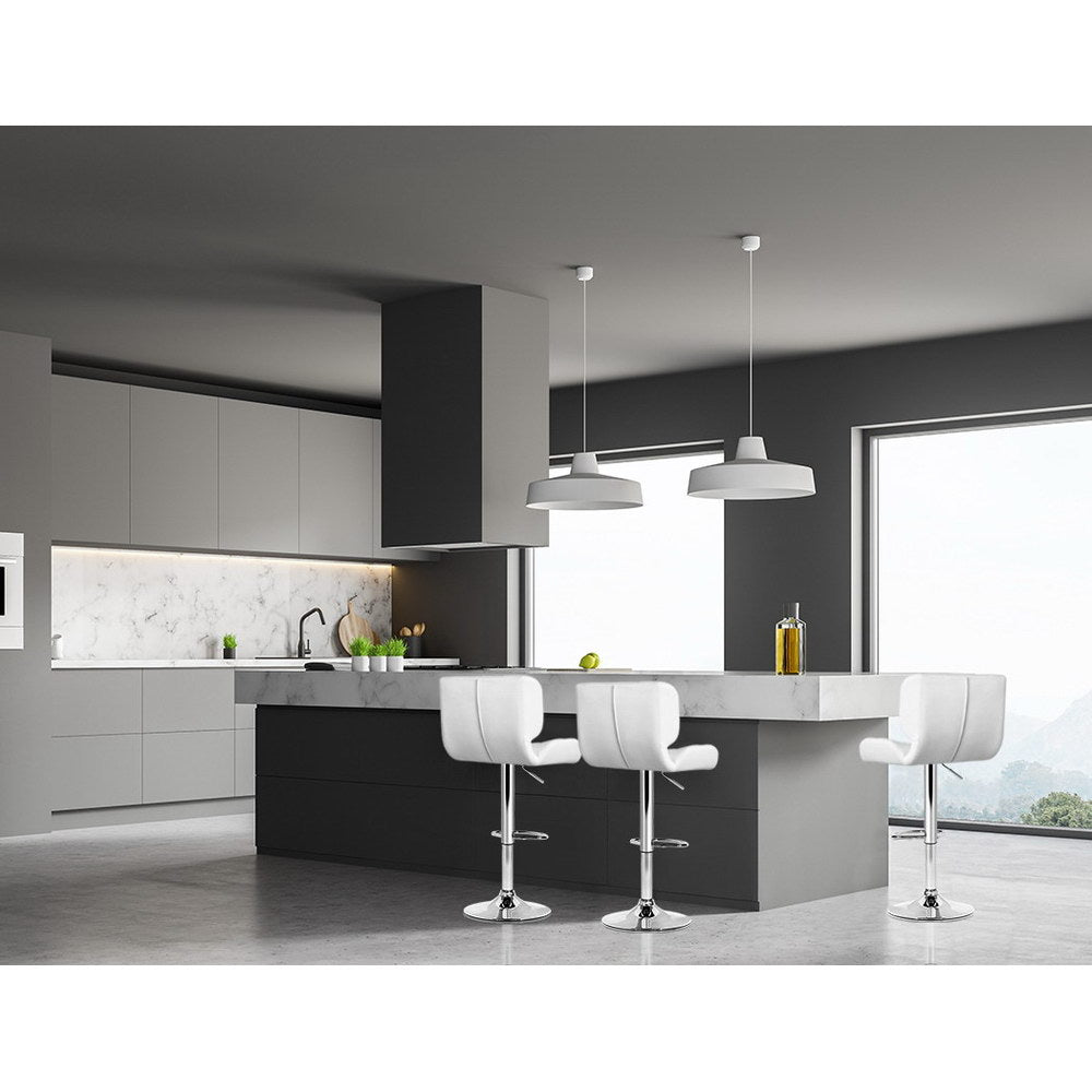 Table & Bar Stools: Artiss 4x Bar Stools Gas Lift Leather Padded White