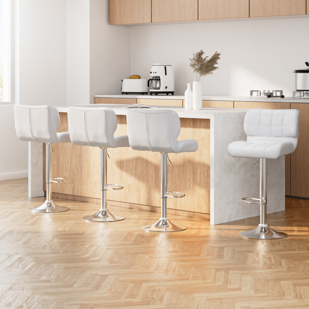 Table & Bar Stools: Artiss 4x Bar Stools Gas Lift Leather Padded White