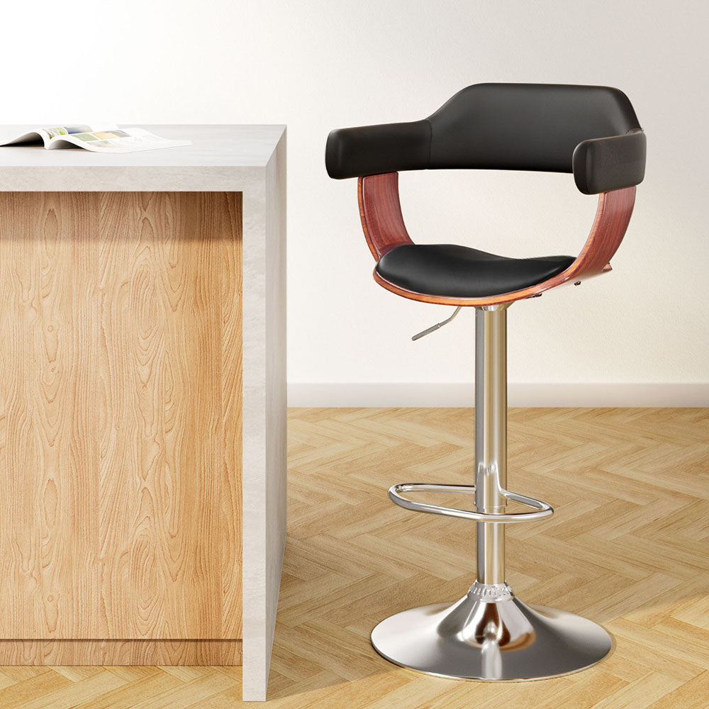 Table & Bar Stools: Artiss Bar Stools Gas Lift Leather w/Armrest Black