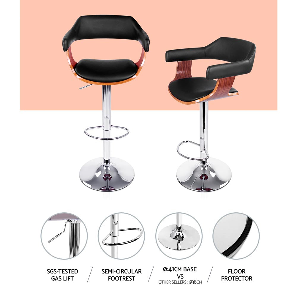 Table & Bar Stools: Artiss Bar Stools Gas Lift Leather w/Armrest Black