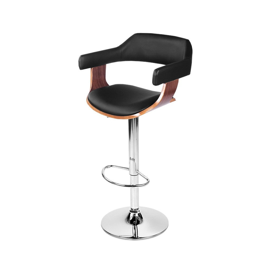Table & Bar Stools: Artiss Bar Stools Gas Lift Leather w/Armrest Black