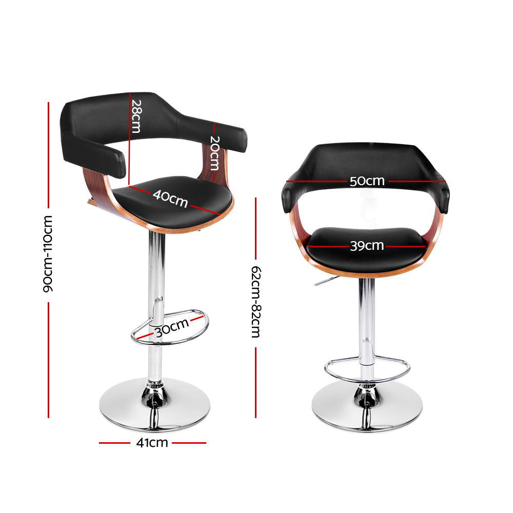 Table & Bar Stools: Artiss 2x Bar Stools Gas Lift Leather w/Armrest Black