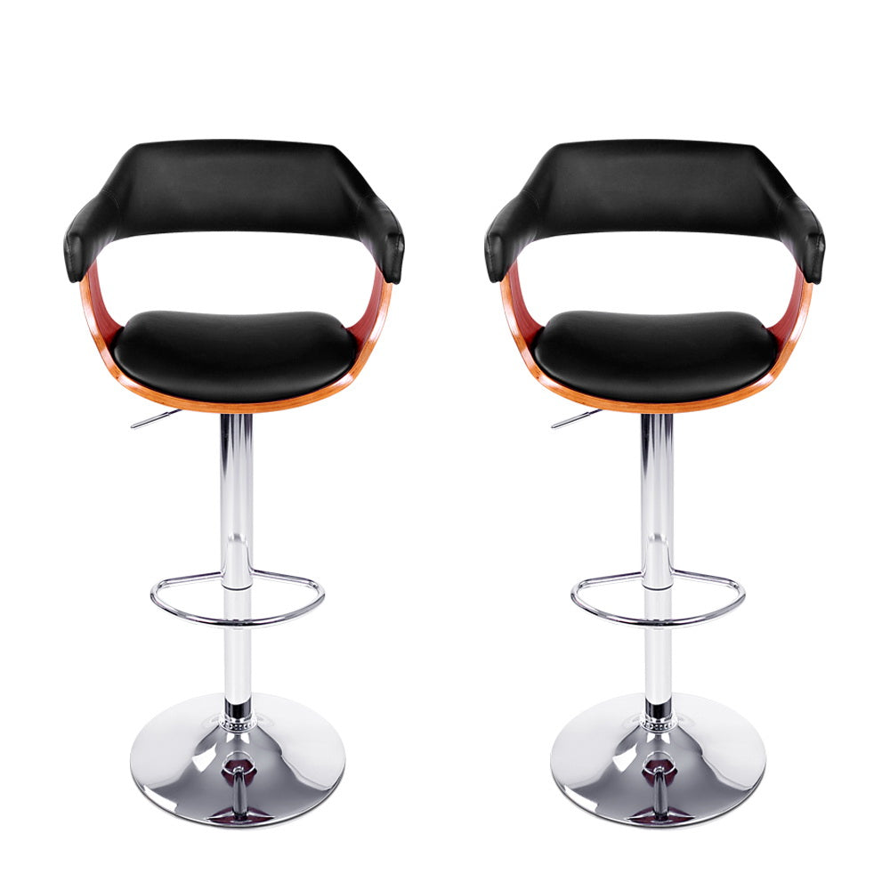 Table & Bar Stools: Artiss 2x Bar Stools Gas Lift Leather w/Armrest Black