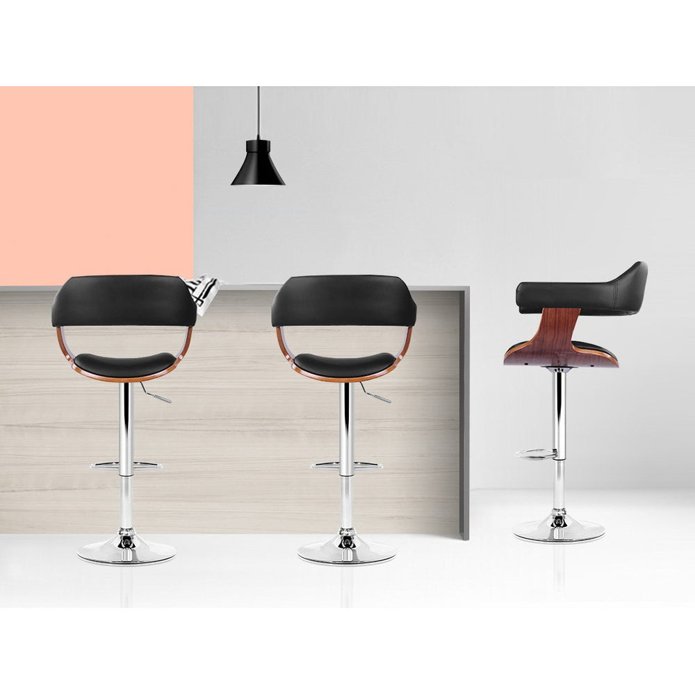 Table & Bar Stools: Artiss 2x Bar Stools Gas Lift Leather w/Armrest Black