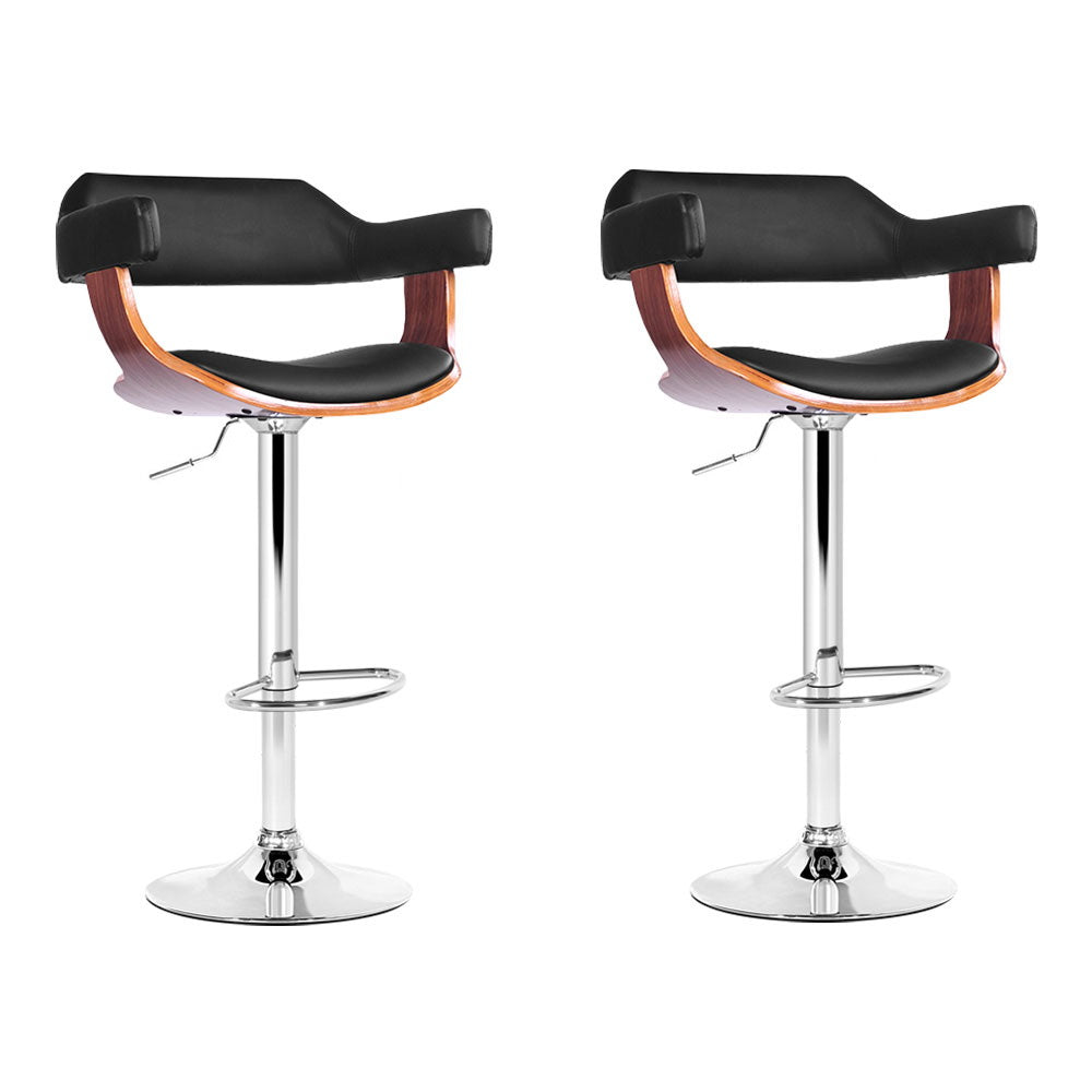 Table & Bar Stools: Artiss 2x Bar Stools Gas Lift Leather w/Armrest Black