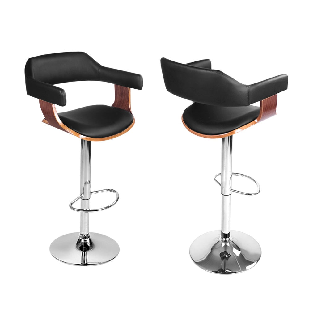Table & Bar Stools: Artiss 4x Bar Stools Gas Lift Leather w/Armrest Black