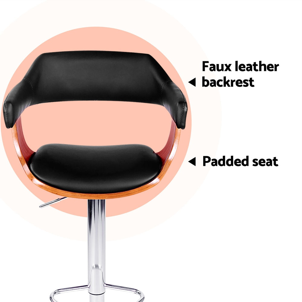 Table & Bar Stools: Artiss 4x Bar Stools Gas Lift Leather w/Armrest Black