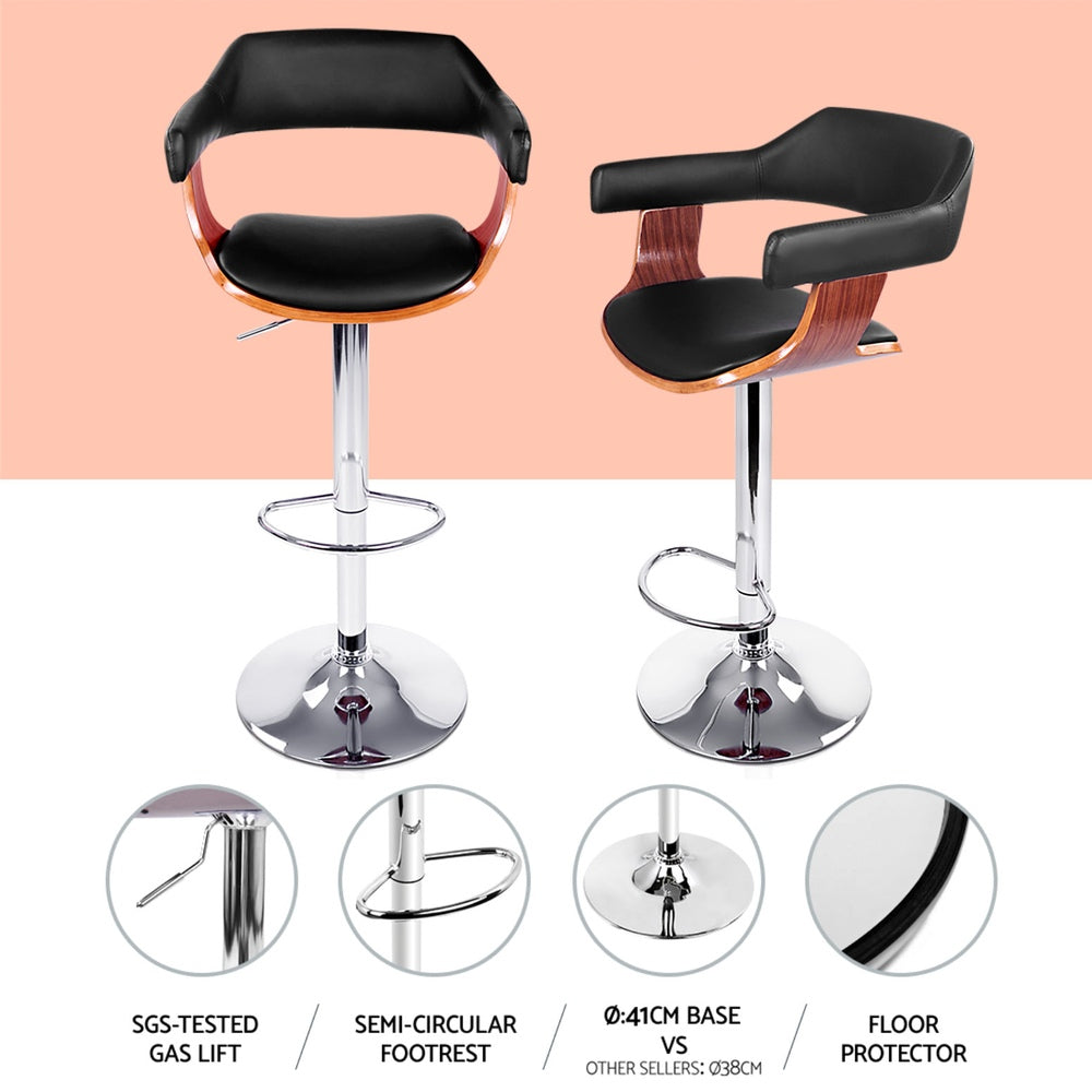 Table & Bar Stools: Artiss 4x Bar Stools Gas Lift Leather w/Armrest Black