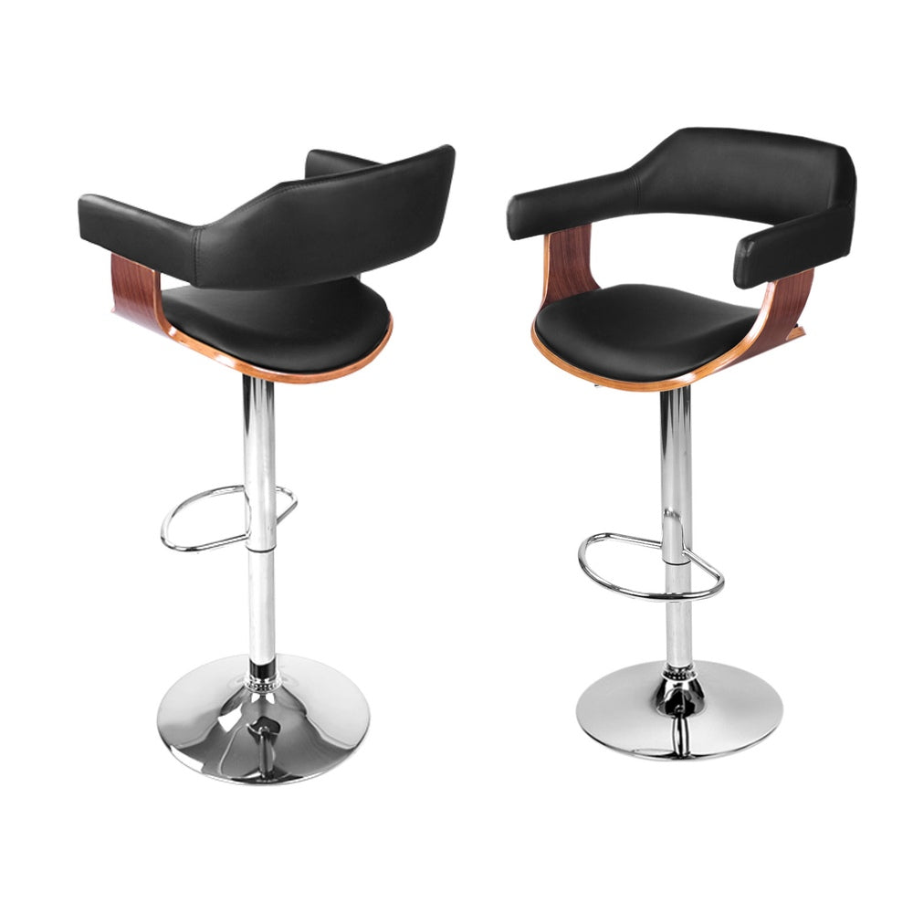 Table & Bar Stools: Artiss 4x Bar Stools Gas Lift Leather w/Armrest Black