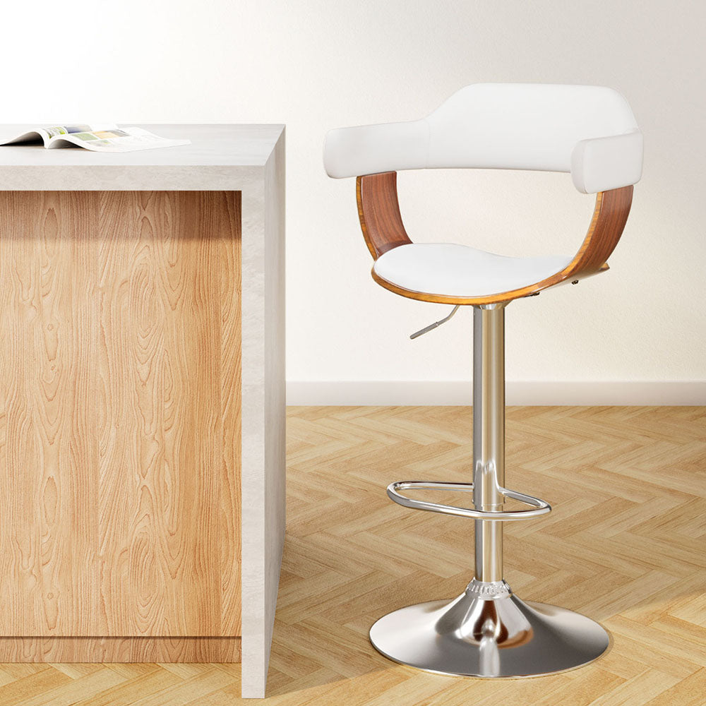Table & Bar Stools: Artiss Bar Stools Gas Lift Leather w/Armrest White