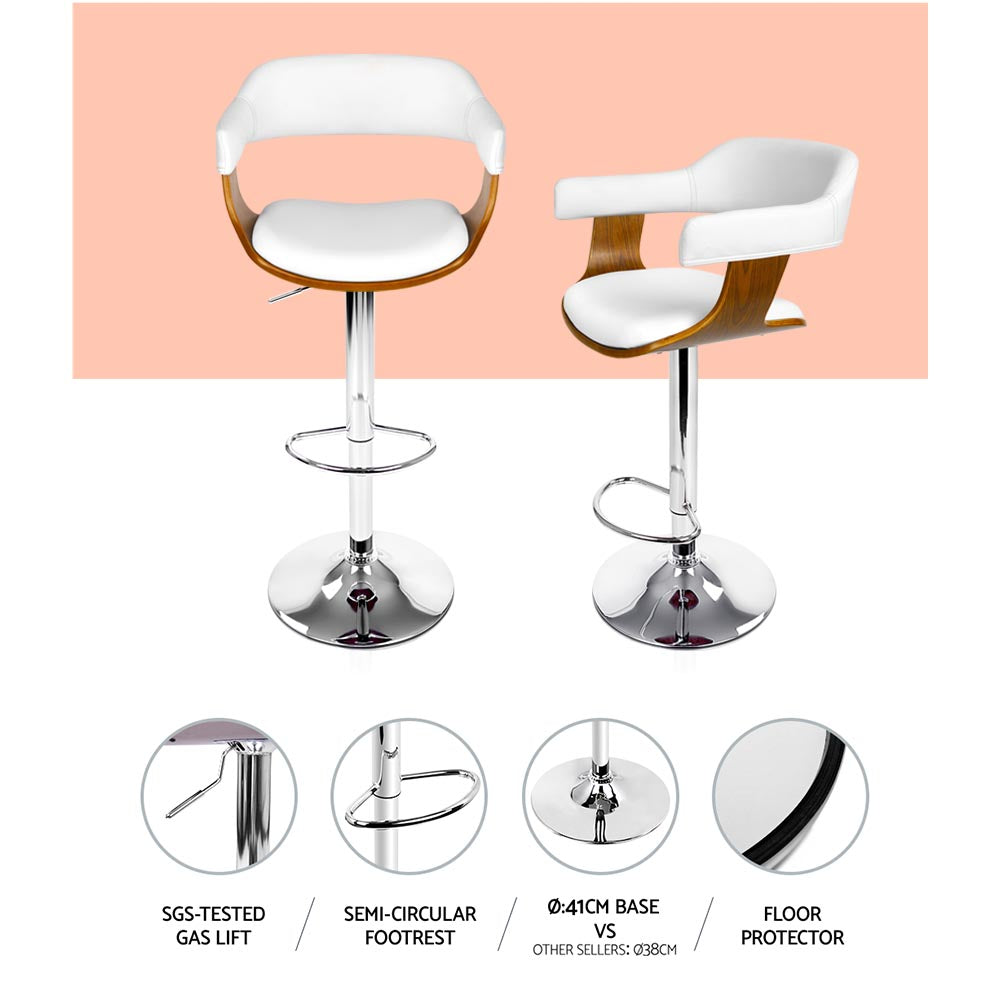 Table & Bar Stools: Artiss Bar Stools Gas Lift Leather w/Armrest White