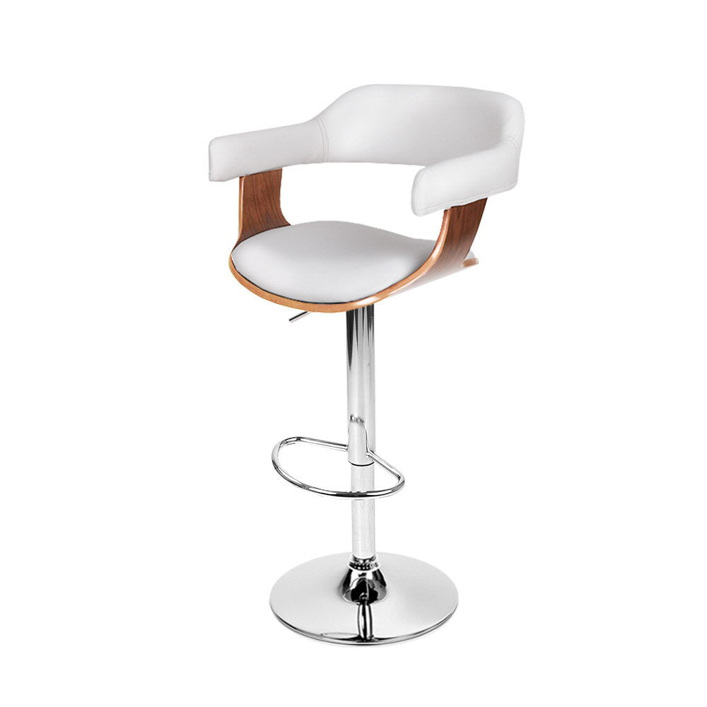 Table & Bar Stools: Artiss Bar Stools Gas Lift Leather w/Armrest White