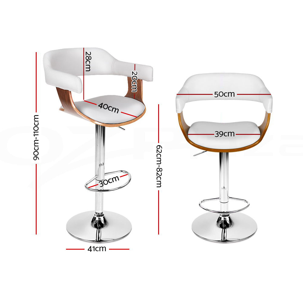 Table & Bar Stools: Artiss 2x Bar Stools Gas Lift Leather w/Armrest White