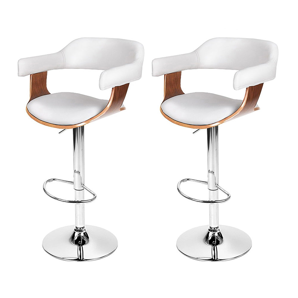 Table & Bar Stools: Artiss 2x Bar Stools Gas Lift Leather w/Armrest White