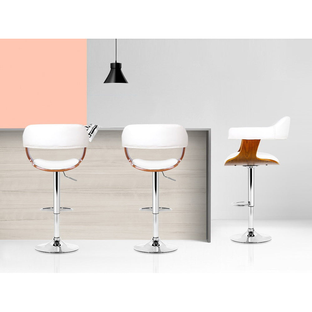 Table & Bar Stools: Artiss 2x Bar Stools Gas Lift Leather w/Armrest White