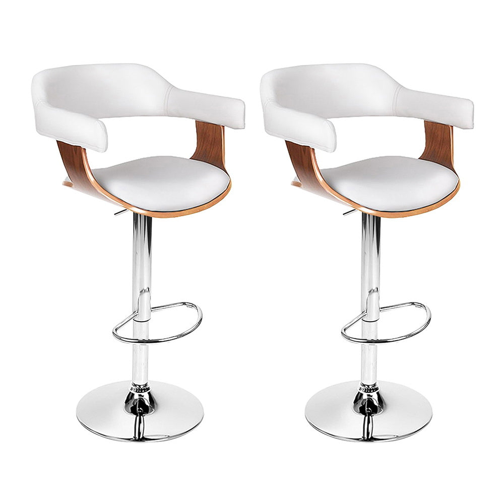 Table & Bar Stools: Artiss 2x Bar Stools Gas Lift Leather w/Armrest White