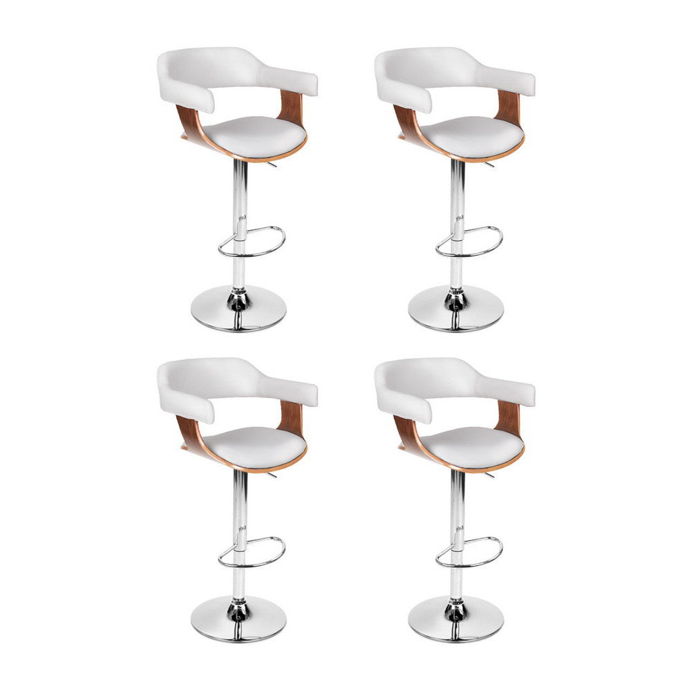 Table & Bar Stools: 4x Artiss Bar Stools Gas Lift Leather with Armrest White