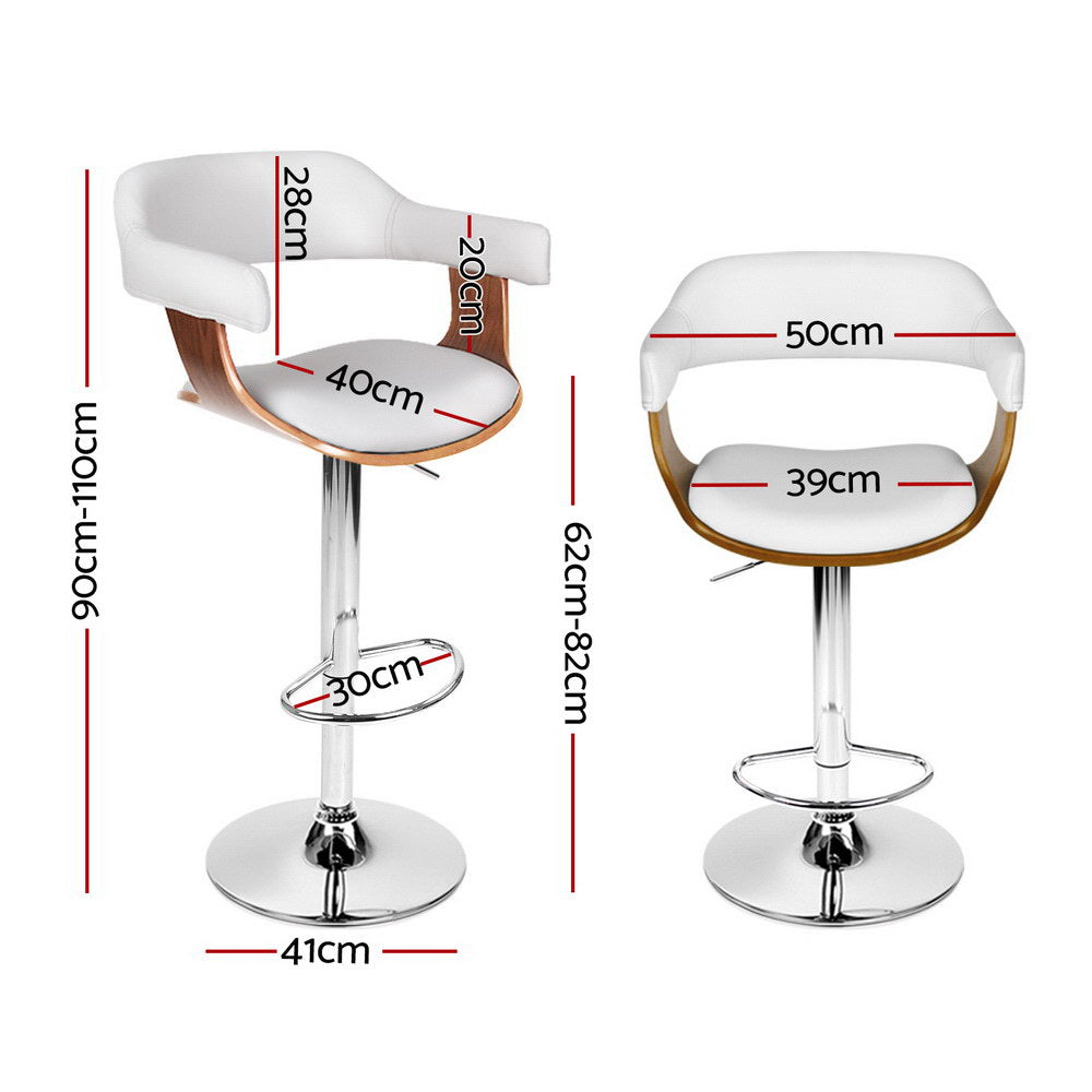 Table & Bar Stools: 4x Artiss Bar Stools Gas Lift Leather with Armrest White