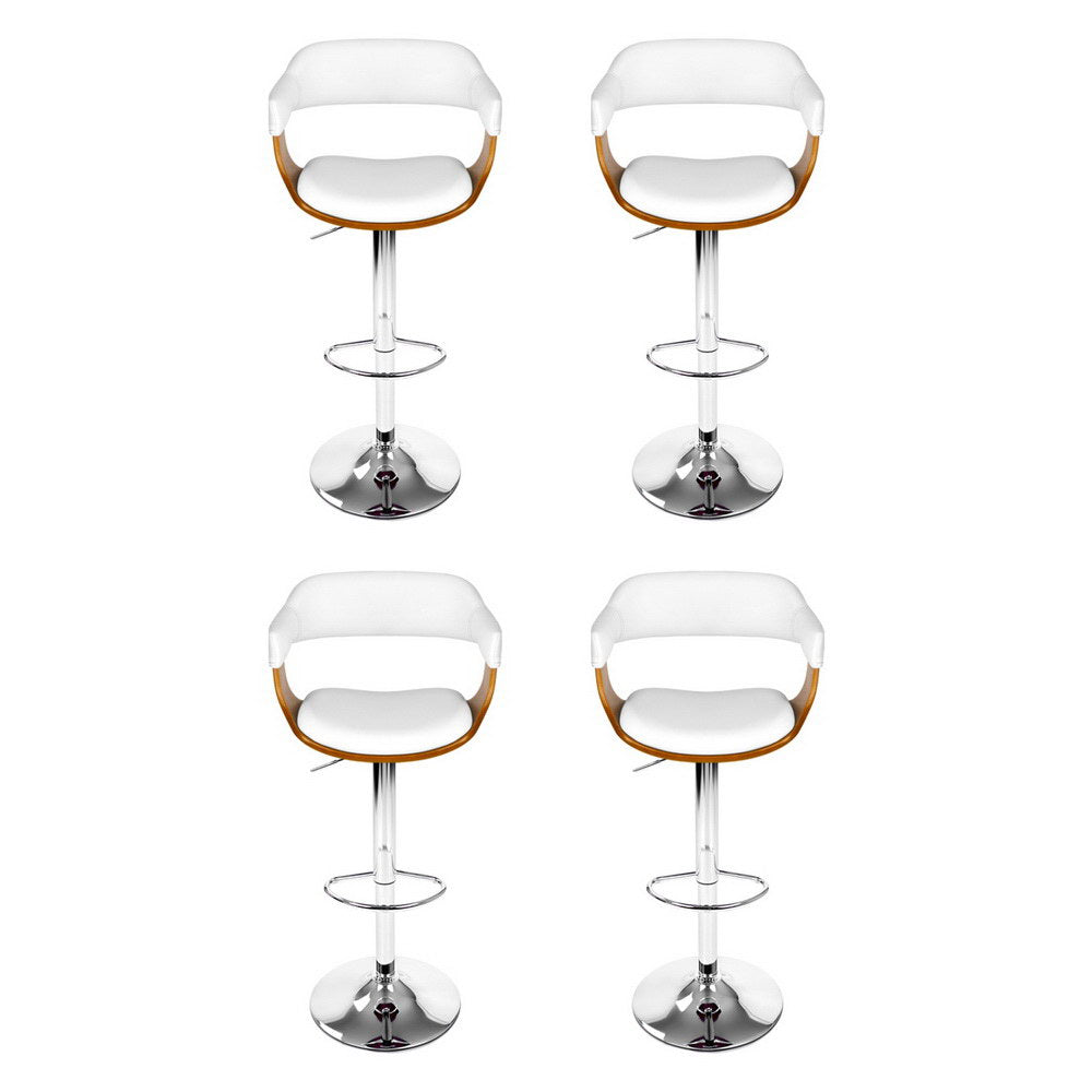 Table & Bar Stools: 4x Artiss Bar Stools Gas Lift Leather with Armrest White
