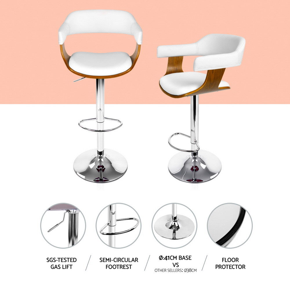 Table & Bar Stools: 4x Artiss Bar Stools Gas Lift Leather with Armrest White