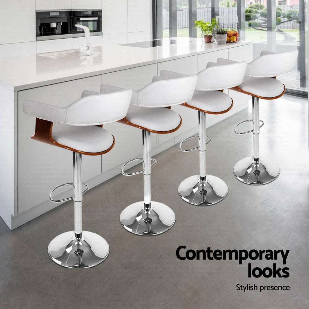 Table & Bar Stools: 4x Artiss Bar Stools Gas Lift Leather with Armrest White