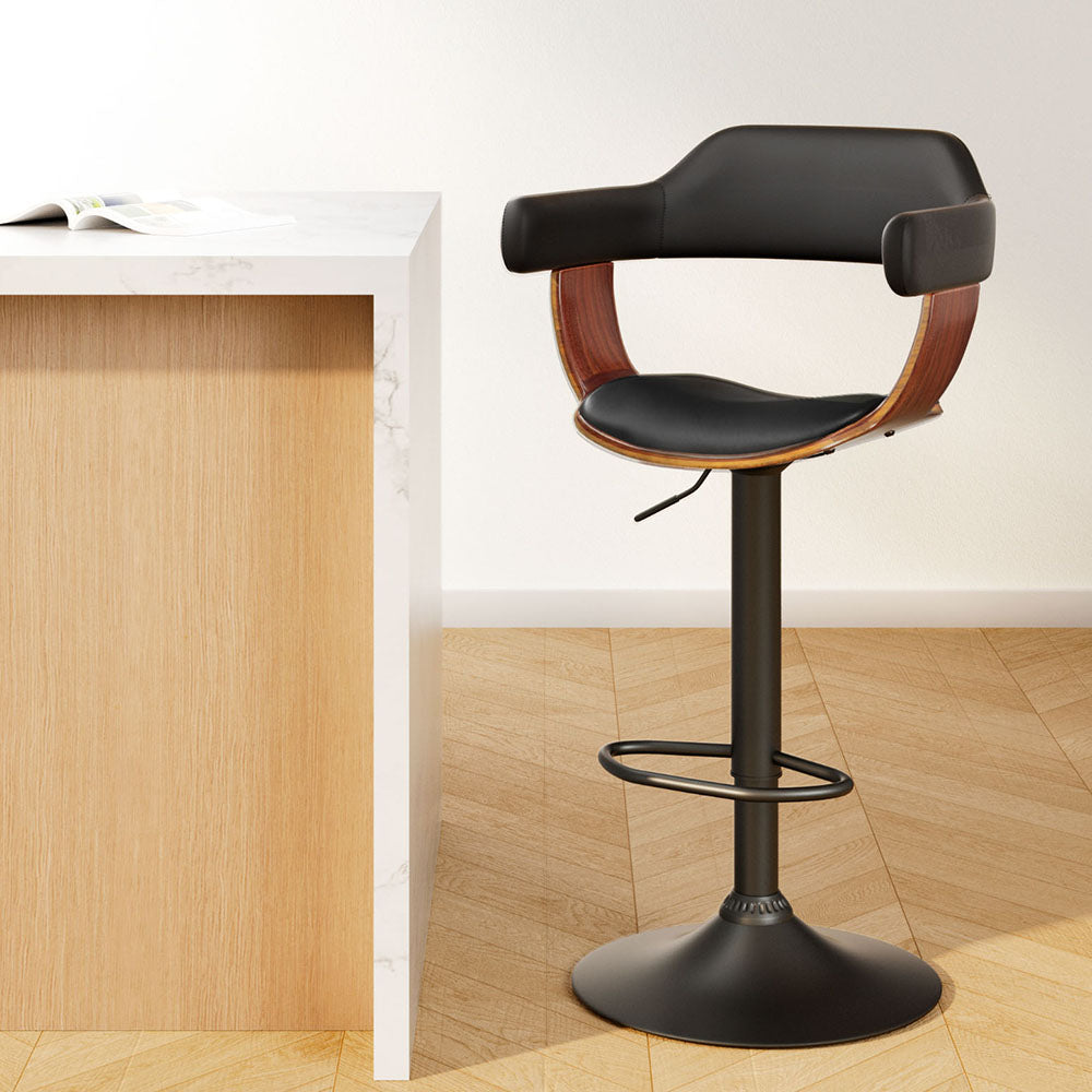 Table & Bar Stools: Artiss Bar Stools Gas Lift Leather w/Armrest All Black