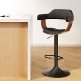 Table & Bar Stools: Artiss Bar Stools Gas Lift Leather w/Armrest All Black
