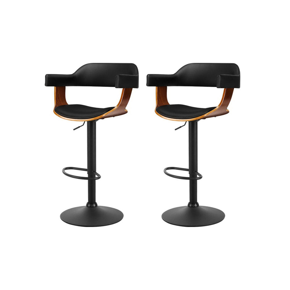 Table & Bar Stools: Artiss 2x Bar Stools Gas Lift Leather w/Armrest All Black