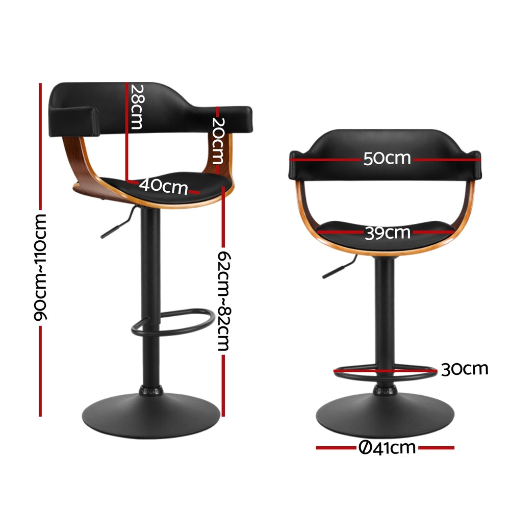 Table & Bar Stools: Artiss 4x Bar Stools Gas Lift Leather w/Armrest All Black